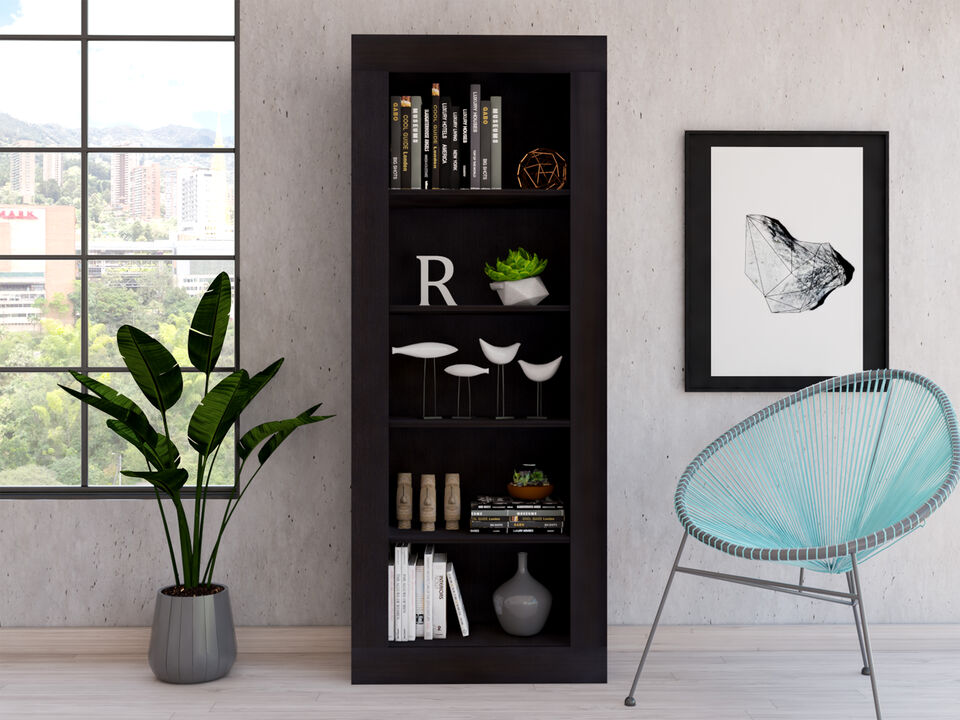 DEPOT E-SHOP Poros Bookcase with Vertical Design and 5 Storage Shelves, Black
