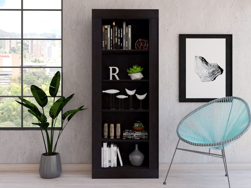 DEPOT E-SHOP Poros Bookcase with Vertical Design and 5 Storage Shelves, Black