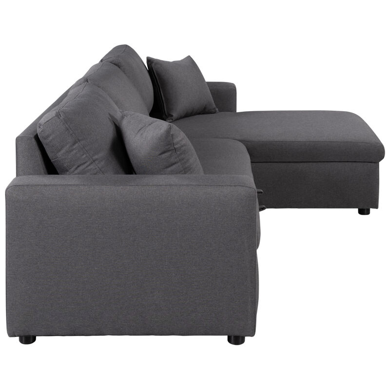 Upholstery Sleeper Sectional Sofa With Storage Space, 2 Tossing Cushions