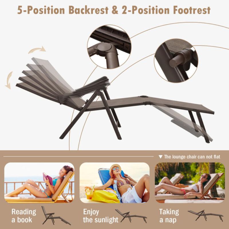 Hivvago Patio Foldable Chaise Lounge Chair with Backrest and Footrest