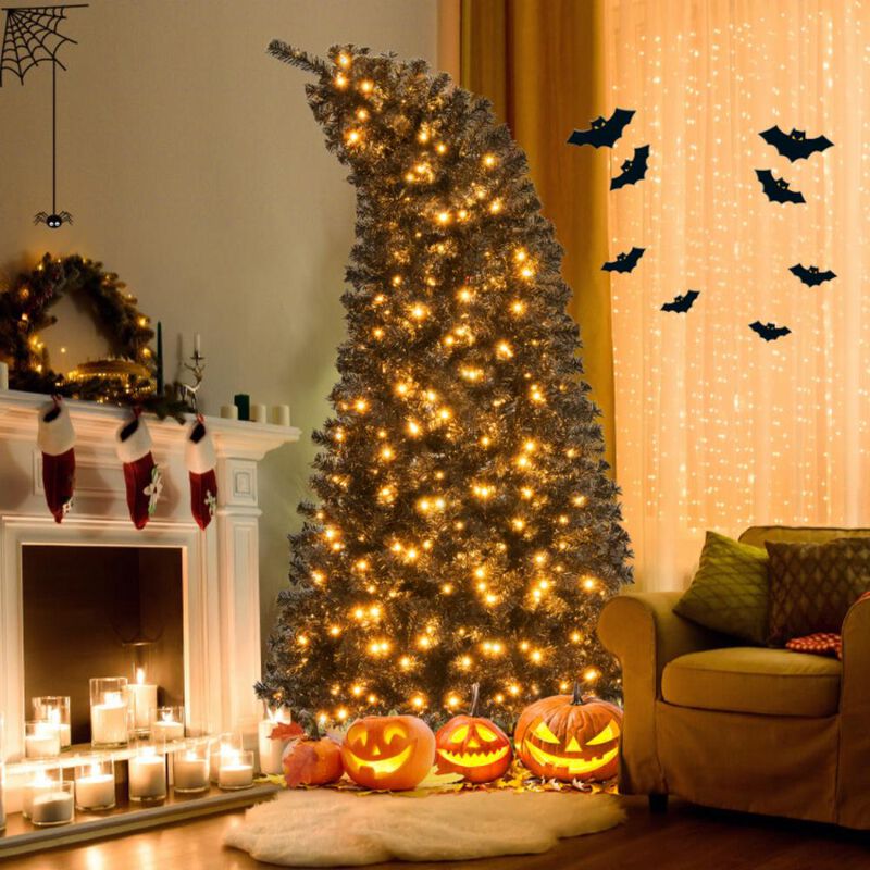 Hivvago 6/7 FT Artificial Christmas Tree with Bendable Top Section and Warm Light