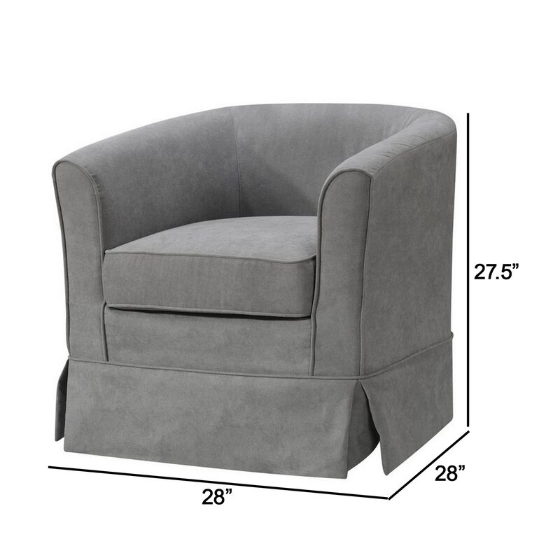 Lex 28 Inch Swivel Accent Chair, Light Gray Fabric, Curved Back, Skirted-Benzara