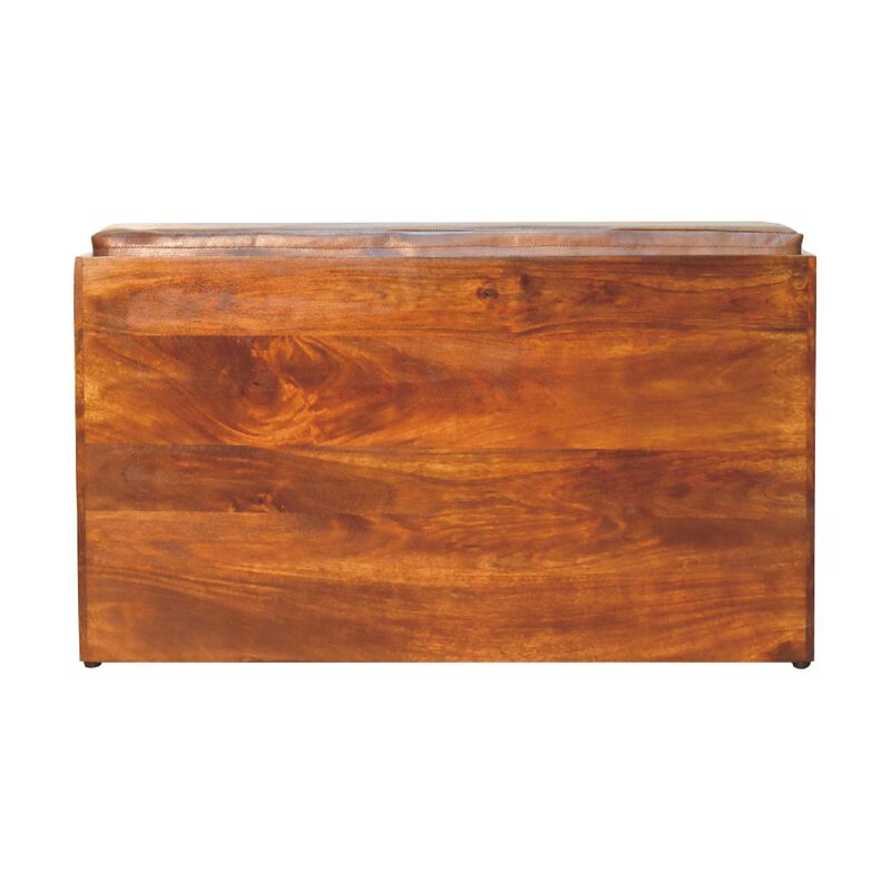 Artisan Furniture Buffalo Hide Pull out Chestnut Solid Wood  Shoe Storage Bench