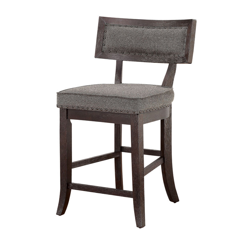 Shan 25 Inch Counter Height Chair, Nailhead Trim, Brown Wood, Set of 2 - Benzara