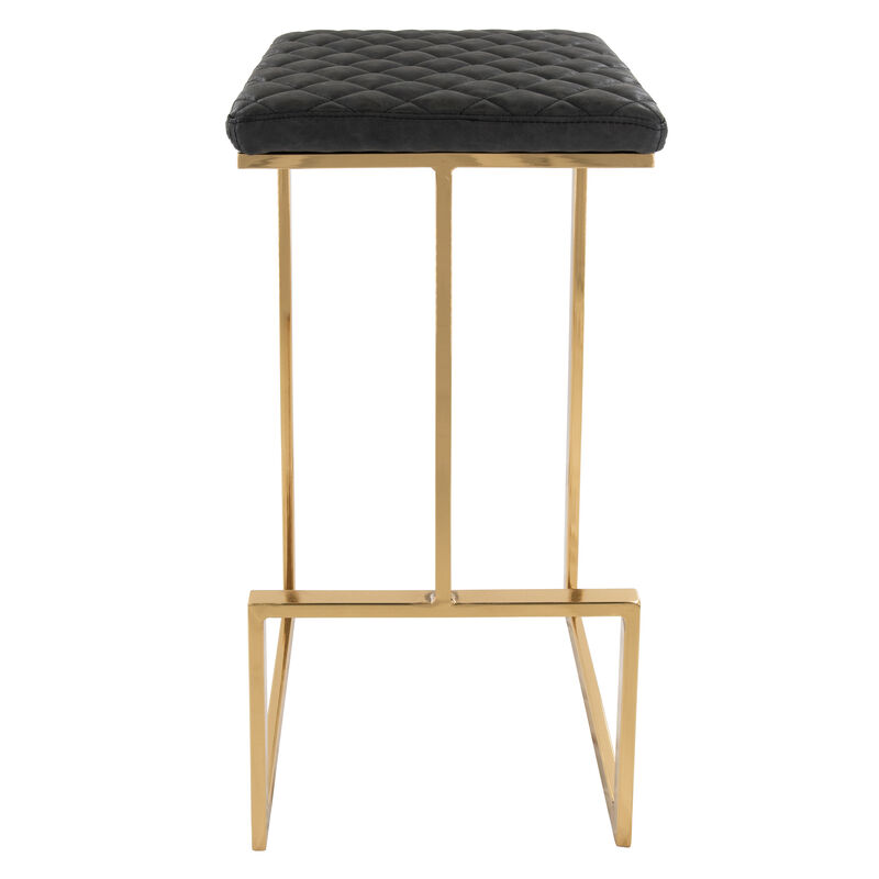 LeisureMod Quincy Stitched Leather Gold Metal Bar Stools in Olive Green