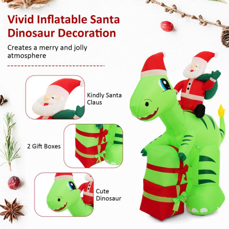 Hivvago 8 Feet Lighted Christmas Inflatable Santa Claus Dinosaur Decoration with Gift Boxes