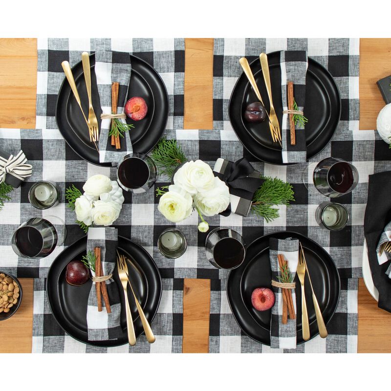 Solino Home 100% Pure Linen 14 x 19 Inch Placemats Set of 4 | Buffalo Check