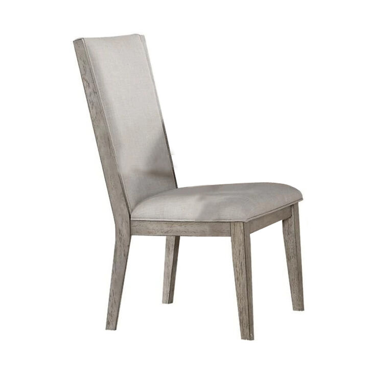 Transitional Style Wooden Side Chair with Fabric Upholstery, Set of 2, Gray Oak-Benzara