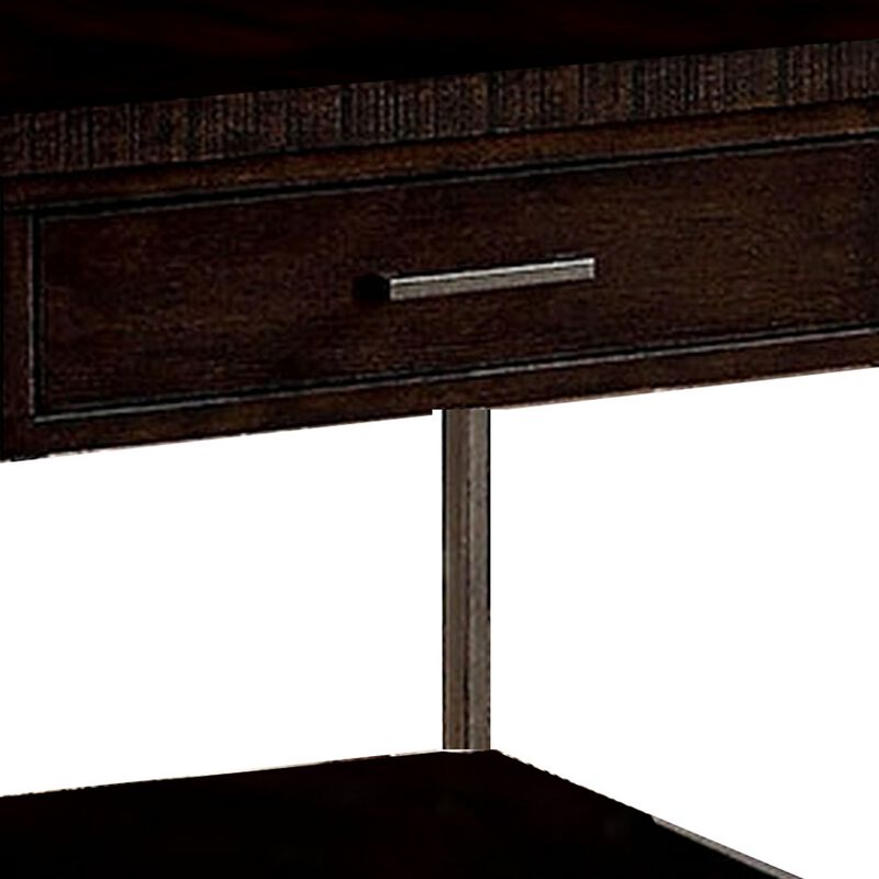 1 Drawer Wooden End Table with Metal Frame, Brown-Benzara