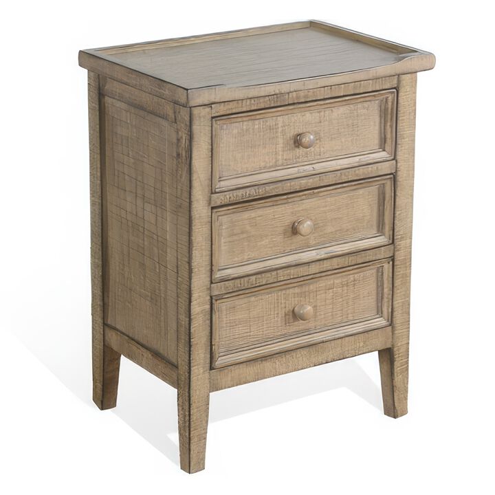 Rena End Table with 3 Drawers, 19 Inch Distressed Brown Mahogany Wood - Benzara