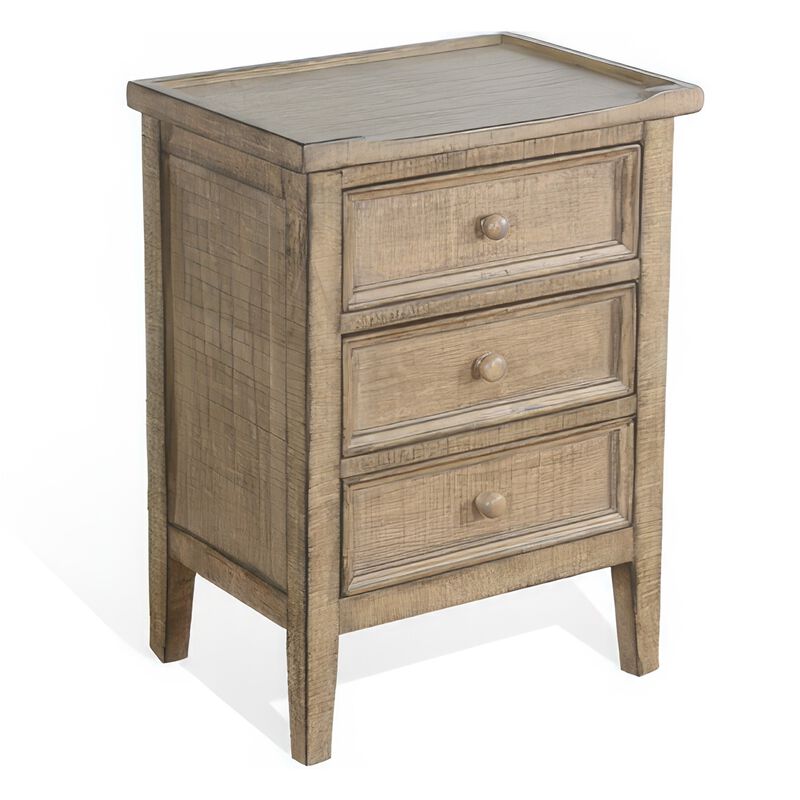 Rena End Table with 3 Drawers, 19 Inch Distressed Brown Mahogany Wood - Benzara