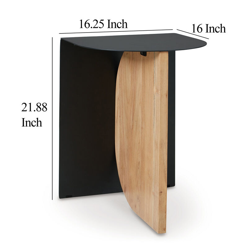 Modern Table, Metal Frame w Solid Wood Base, 16 Inch, Black and Brown - Benzara