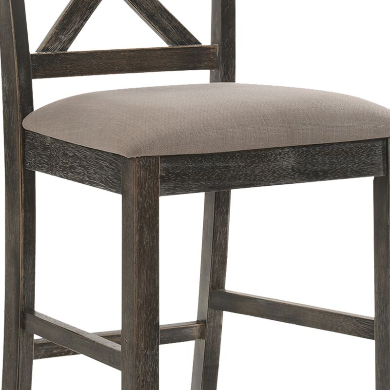 Wooden Counter Height Chair with X Shaped Backrest and Built in Footrest, Set of 2, Gray