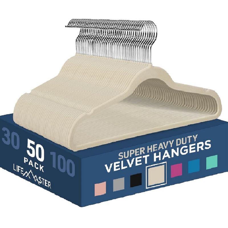 Velvet Non-Slip Hangers - 50 Pieces Non-slip Coat Hanger Set with 360° Swivel Hook, Space-Saving, Sleek Design, Keep Closet Organized, Smooth Velvet Finish, Lightweight Construction - Ivory