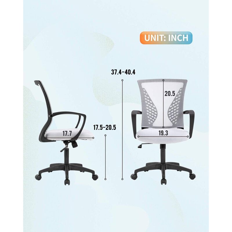 Hivvago White Modern Mid-Back Office Desk Chair Ergonomic Mesh with Armrest on Wheels