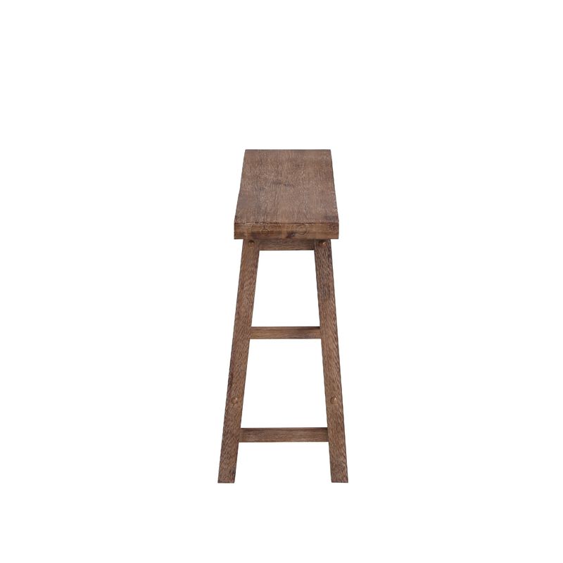 Amber 33 Inch Rubberwood Bench with Saddle Seat, Rectangular, Brown-Benzara
