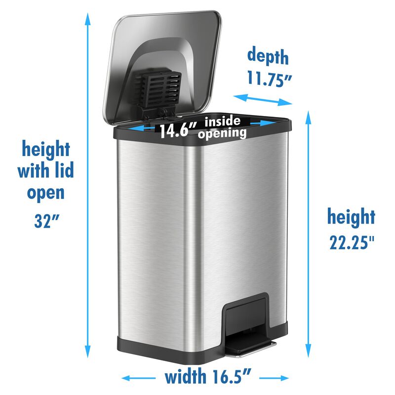 iTouchless 13 Gallon AirStep Step Pedal Trash Can