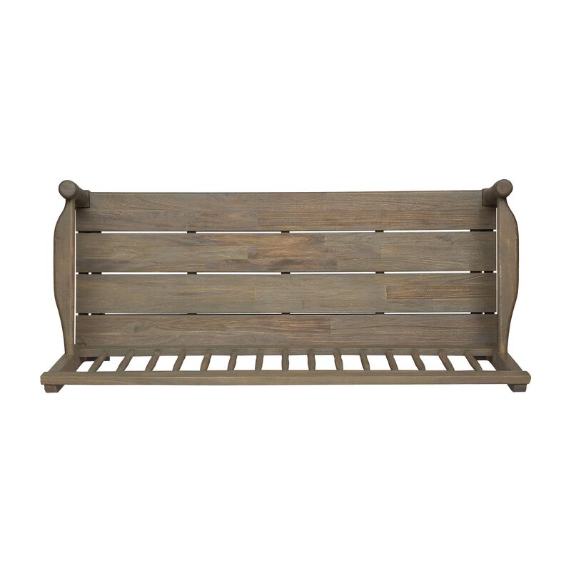 Ikra Outdoor Bench, Built-In Shelf, 51 Inch, Carved Gray Acacia Wood - Benzara