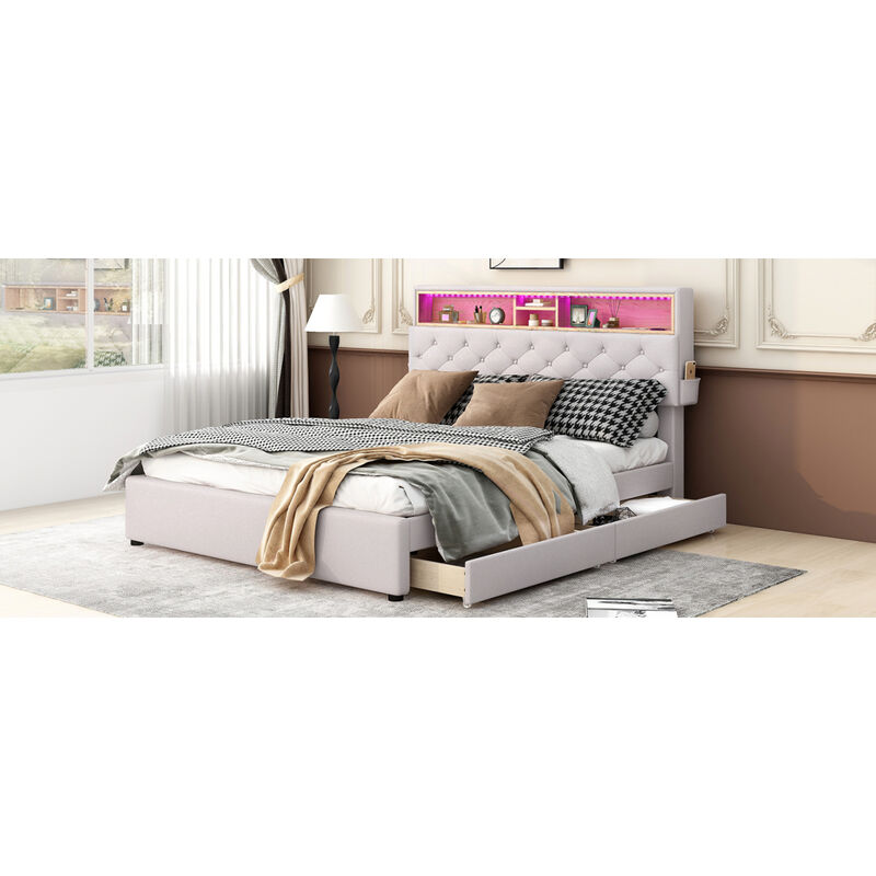 Streamdale Queen Platform Bed with Storage and LED