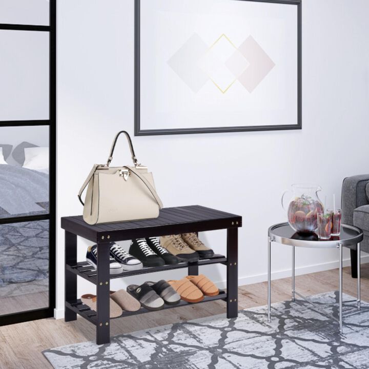 Hivvago 3-Tier Bamboo Shoe Bench Holds up to 6 Pairs for Entry