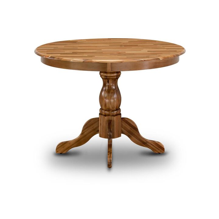 East West Furniture HBT-ANA-TP East West Furniture Beautiful Dinner Table with Natural Acacia Color Table Top Surface and Asian Wood Dining Table Pedestal Legs - Natural Acacia Finish