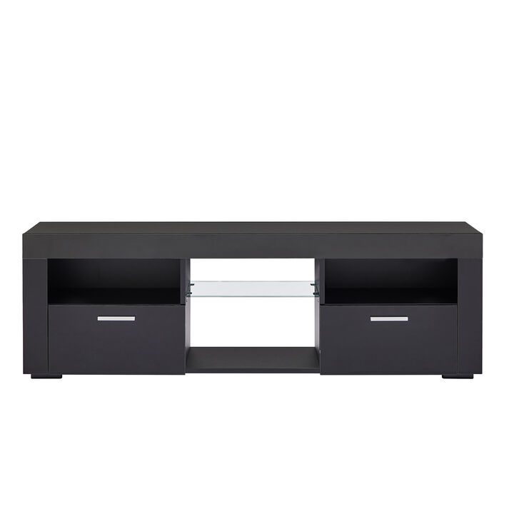 Hivvago Modern TV Console Storage Media TV High Gloss Organizing Cabinet with LED Light