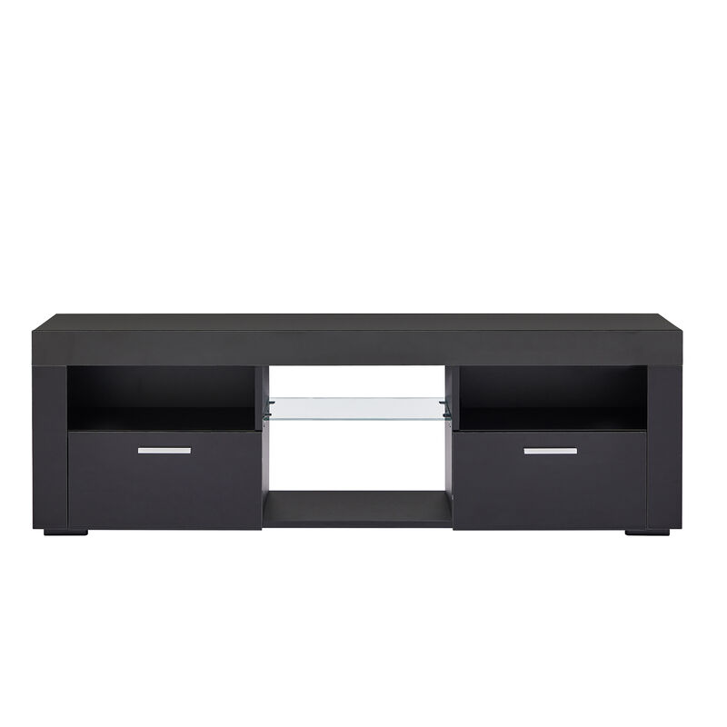 Hivvago Modern TV Console Storage Media TV High Gloss Organizing Cabinet with LED Light