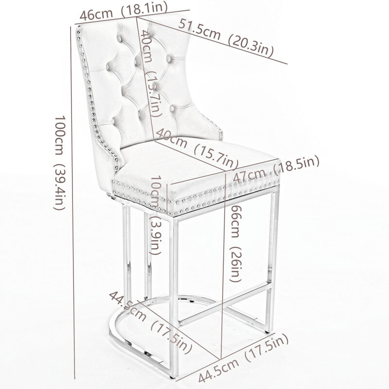 2-Pack Modern Velvet Bar Stools with Metal Legs