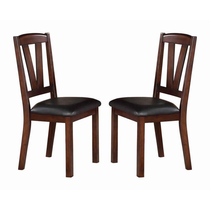 Solid Wood Leather Seat Side Chair Brown Set of 2-Benzara