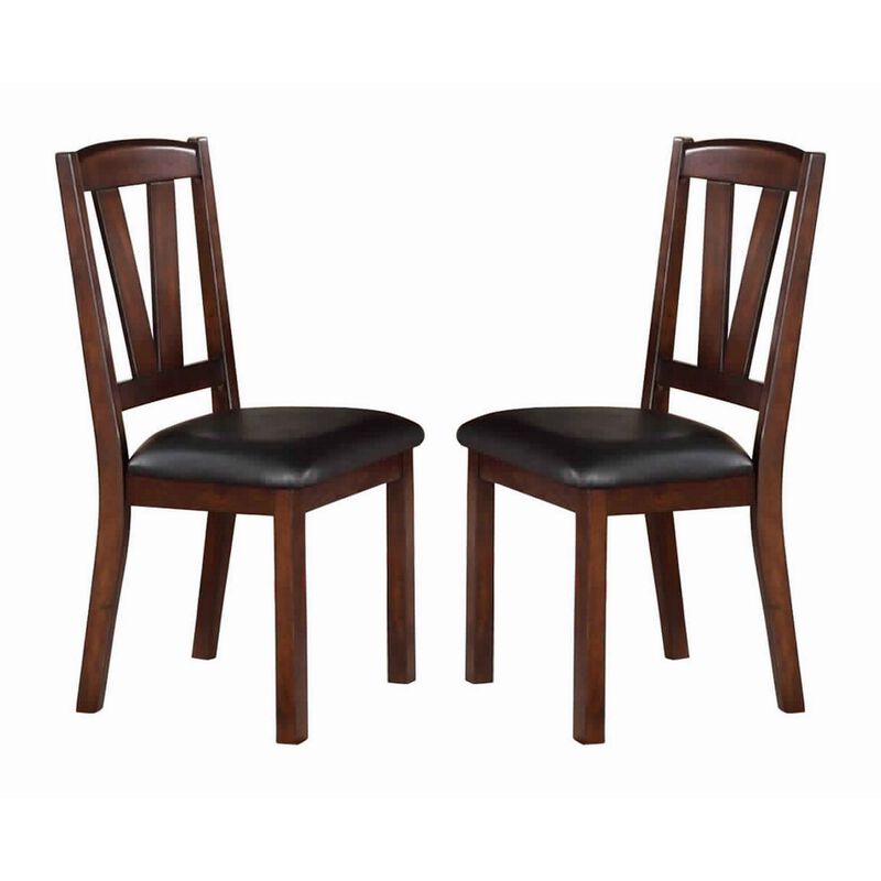 Solid Wood Leather Seat Side Chair Brown Set of 2-Benzara