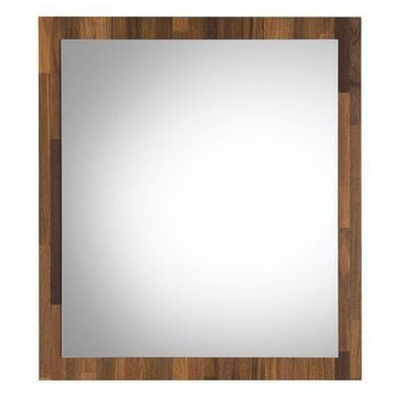32 Inch Wall Mirror, Rectangular Portrait Plank Wood Frame, Walnut Brown-Benzara