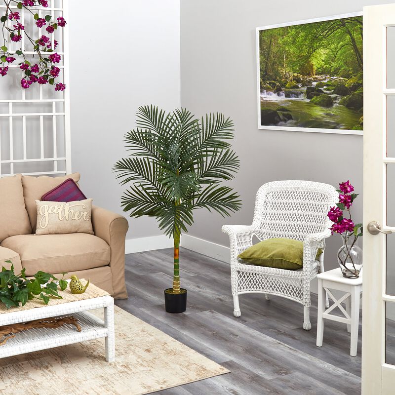 Hivvago 5 Feet Single Stalk Golden Cane Artificial Palm Tree