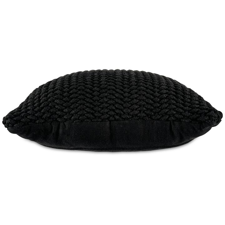 Rene Square Accent Throw Pillow, 20 Inch, Black Handwoven Design - Benzara