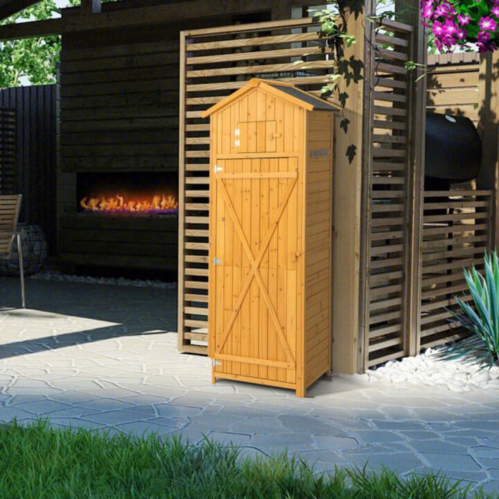 Hivvago 71 Inch Tall Garden Tool Storage Cabinet with Lockable Doors and Foldable Table