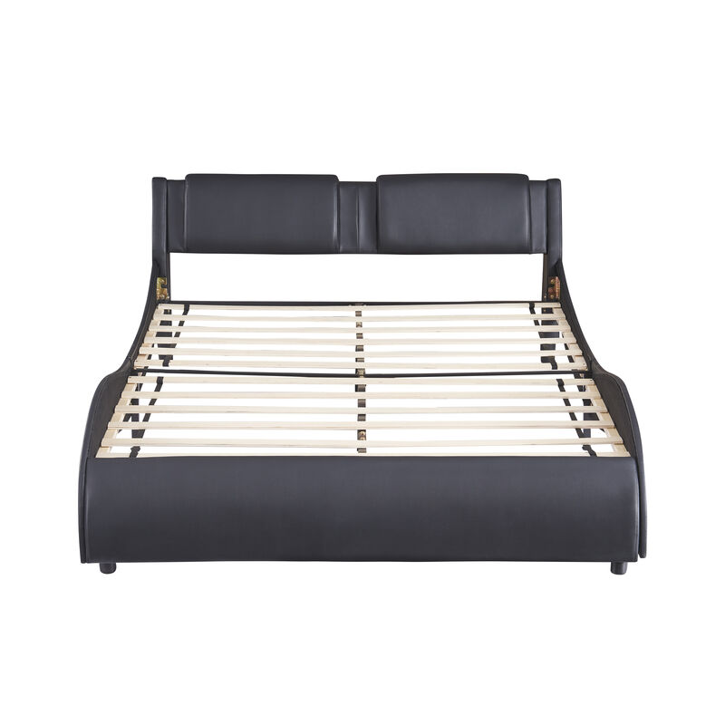 Merax Upholstered Faux Leather Platform Bed with LED Light