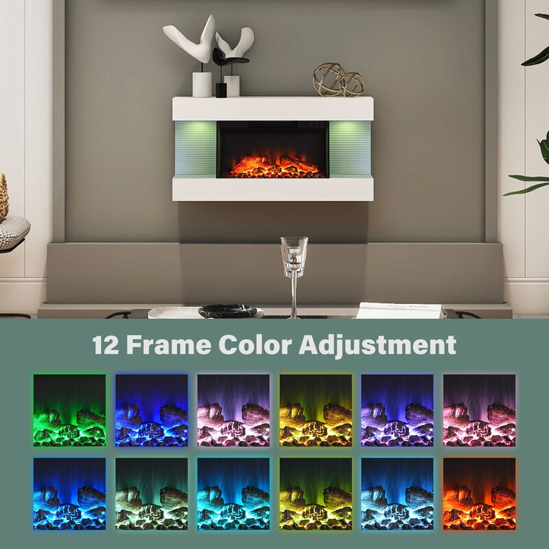 MONDAWE Stylish Electric Fireplace Integrated 3-Sided Fireplace with 32" Suspended LED Light Mantel with Remote Control