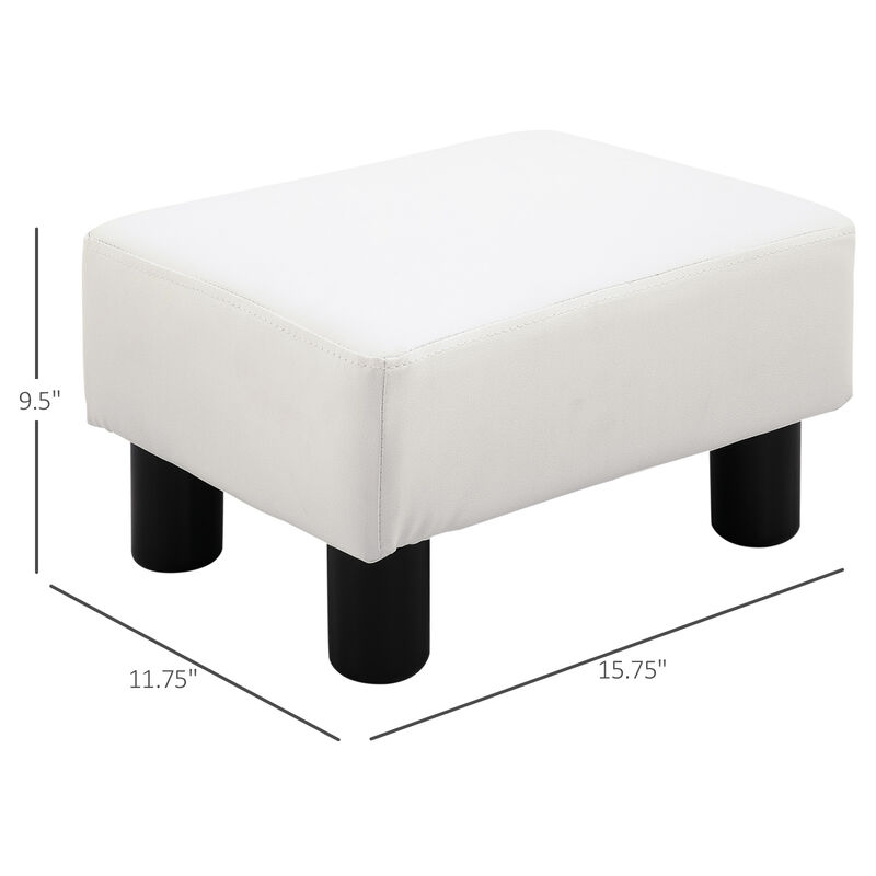 HOMCOM Ottoman Foot Rest, Small Foot Stool with Faux Leather Upholstery, Rectangular Ottoman Footrest with Padded Foam Seat and Plastic Legs, Bright White