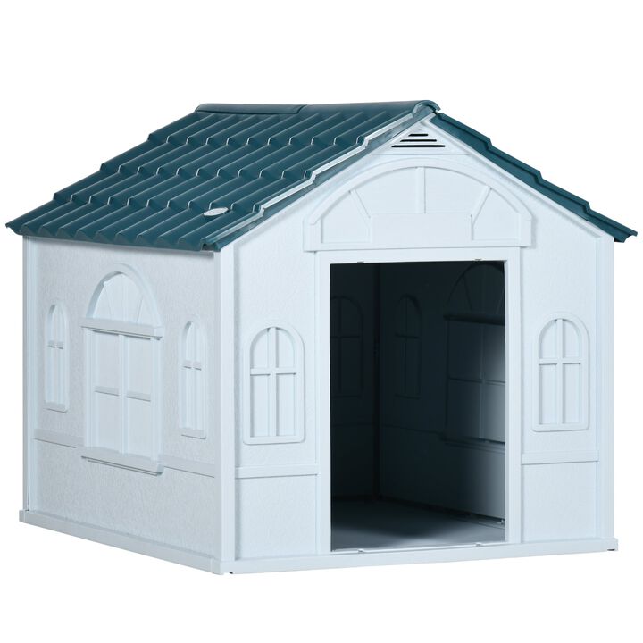 Blue Pet Shelter: Plastic Outdoor Dog House for Small/Medium Dogs