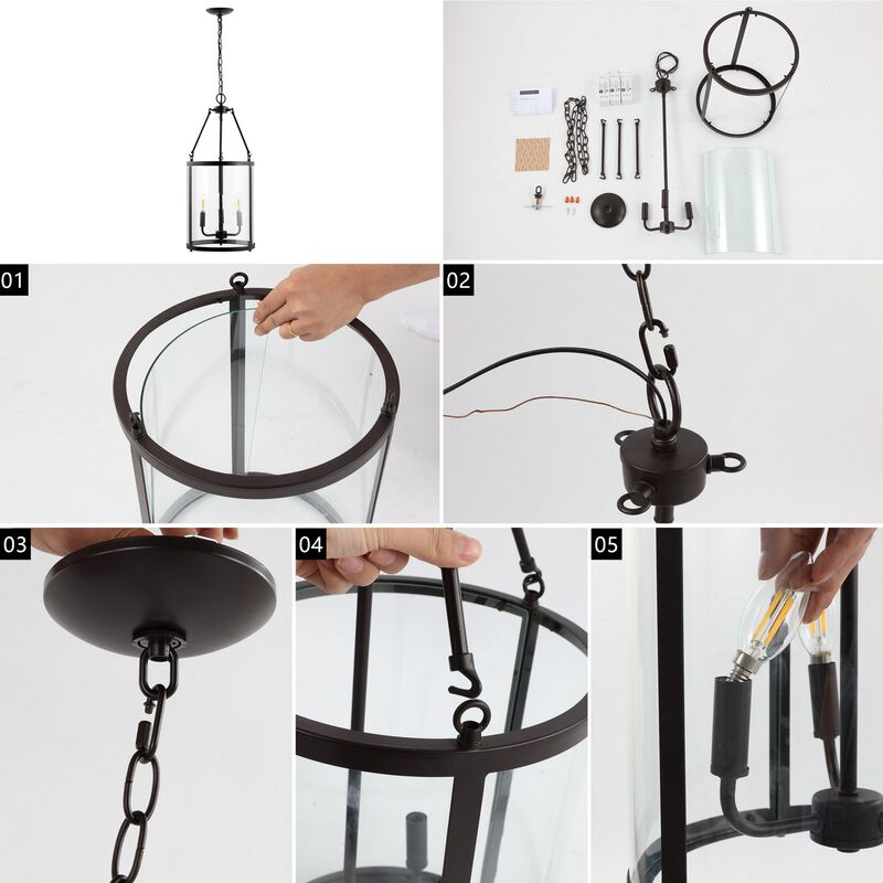 Kinsley 3-Light Industrial Farmhouse Iron/Glass LED Pendant