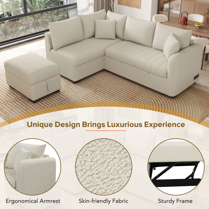 Merax L-shaped Sectional Pull Out Sofa Bed Sleeper Sofa with 2 USB Ports