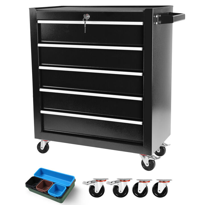 5-Drawer Multifunctional Tool Cart with Wheels for Mobile Garage & Workshop Storage