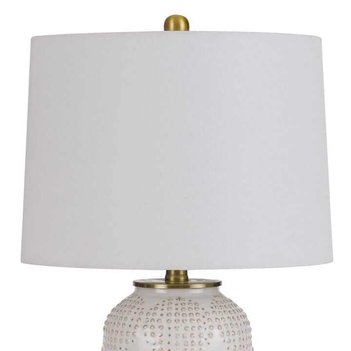 Table Lamp with Dotted Ceramic Body and Round Base, White-Benzara