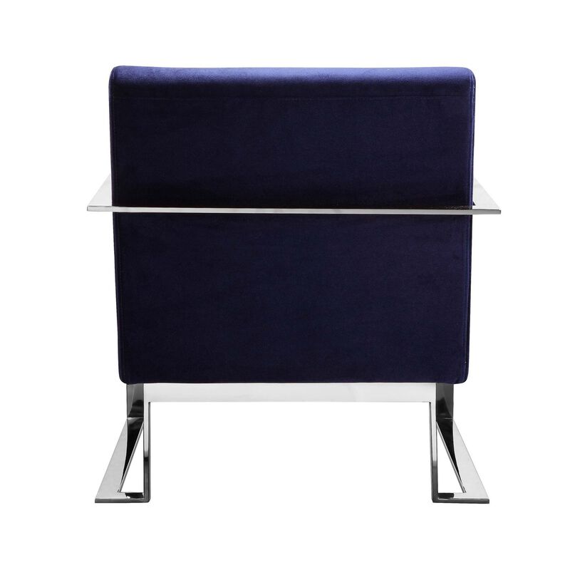 Boly 28 Inch Lounge Chair, Navy Velvet, Foam Cushions, Chrome Steel Base - Benzara