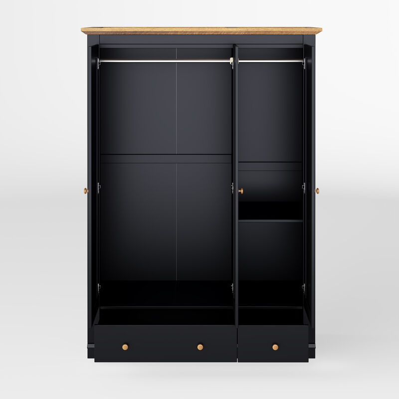 Merax Modern Wood 3 Doors Armoire Wardrobe Closet with 2 Drawers