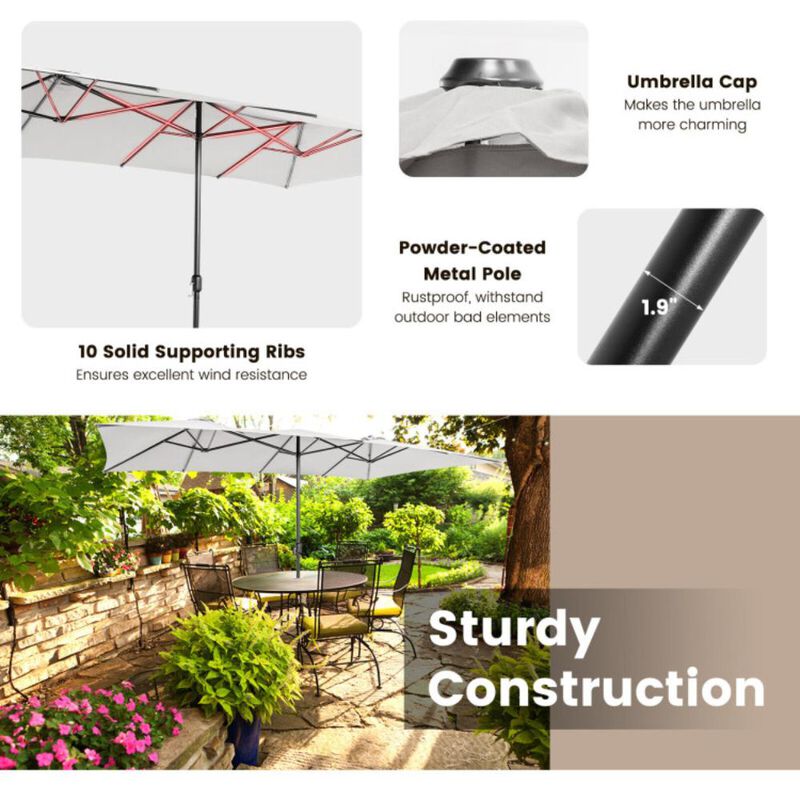 Hivvago 15 Feet Double-Sized Patio Umbrella with Crank Handle and Vented Tops