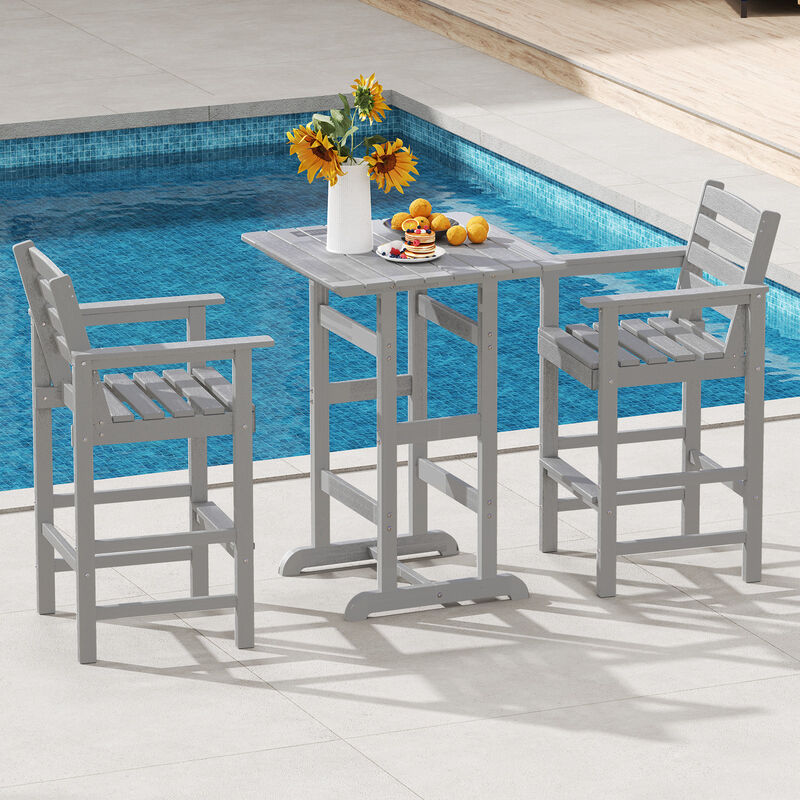 Patio HDPE Adirondack Bar Chairs Set of 2 with Wide Armrests