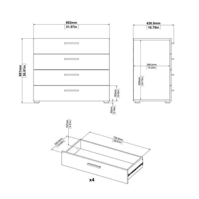 Tvilum Austin 4 Drawer Chest, Truffle Oak