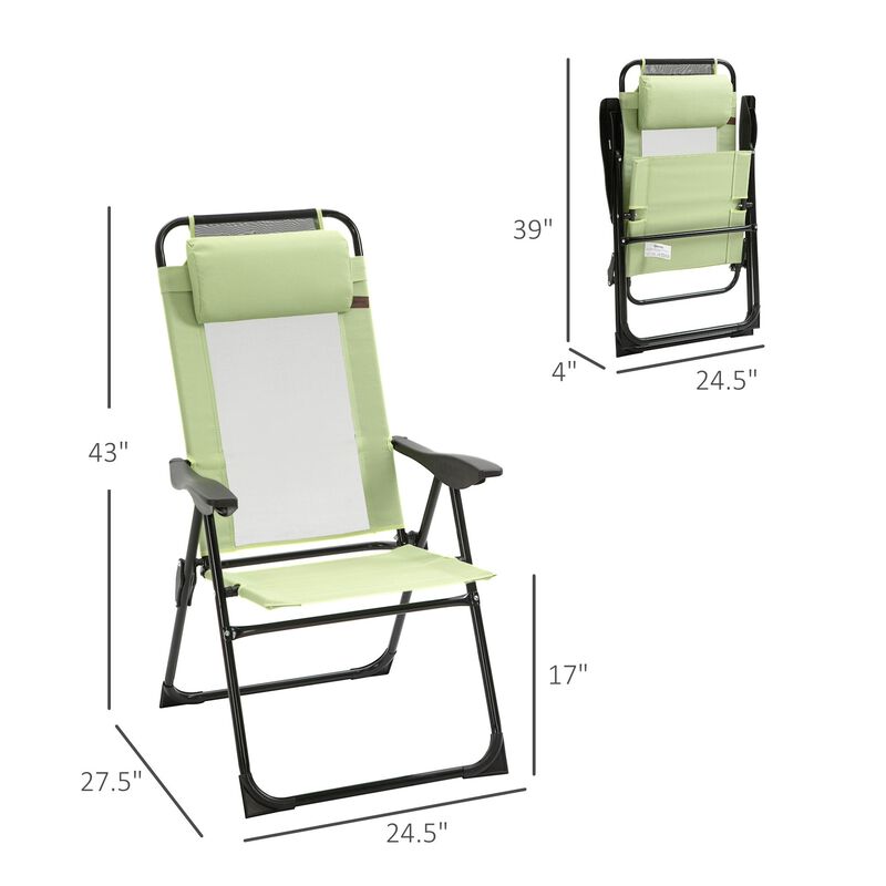 Green Patio Loungers: Set of 2 Folding Recliners with Adjustable Back