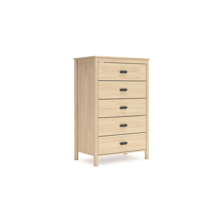 Abis Tall Dresser Chest, 5 Drawers, Natural Brown Wood, Black, 50 Inch - Benzara
