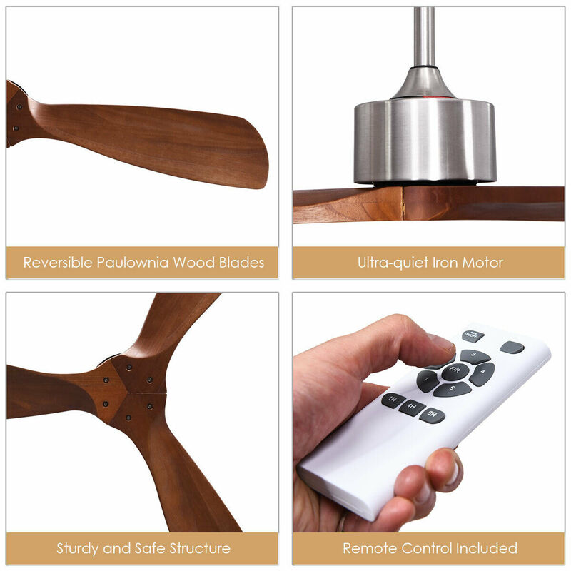 52 Inch Modern Brushed Nickel Finish Ceiling Fan with Remote Control